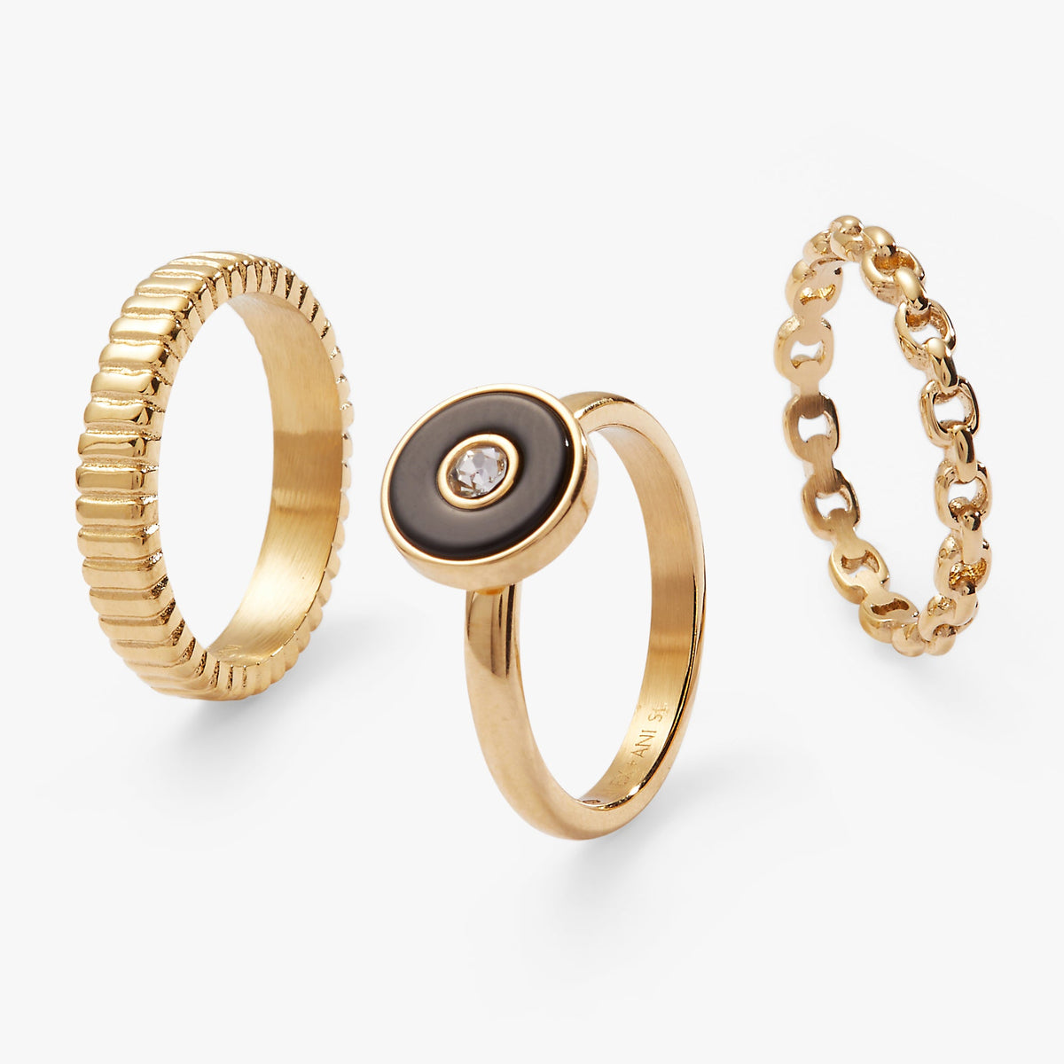 Alex and Ani Black Onyx Textured Statement Ring Set