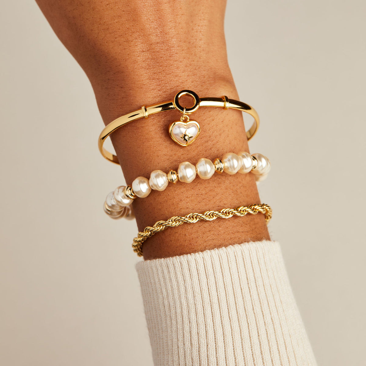 Alex and Ani Pearl Heart + Crystal Charm Clip Bangle