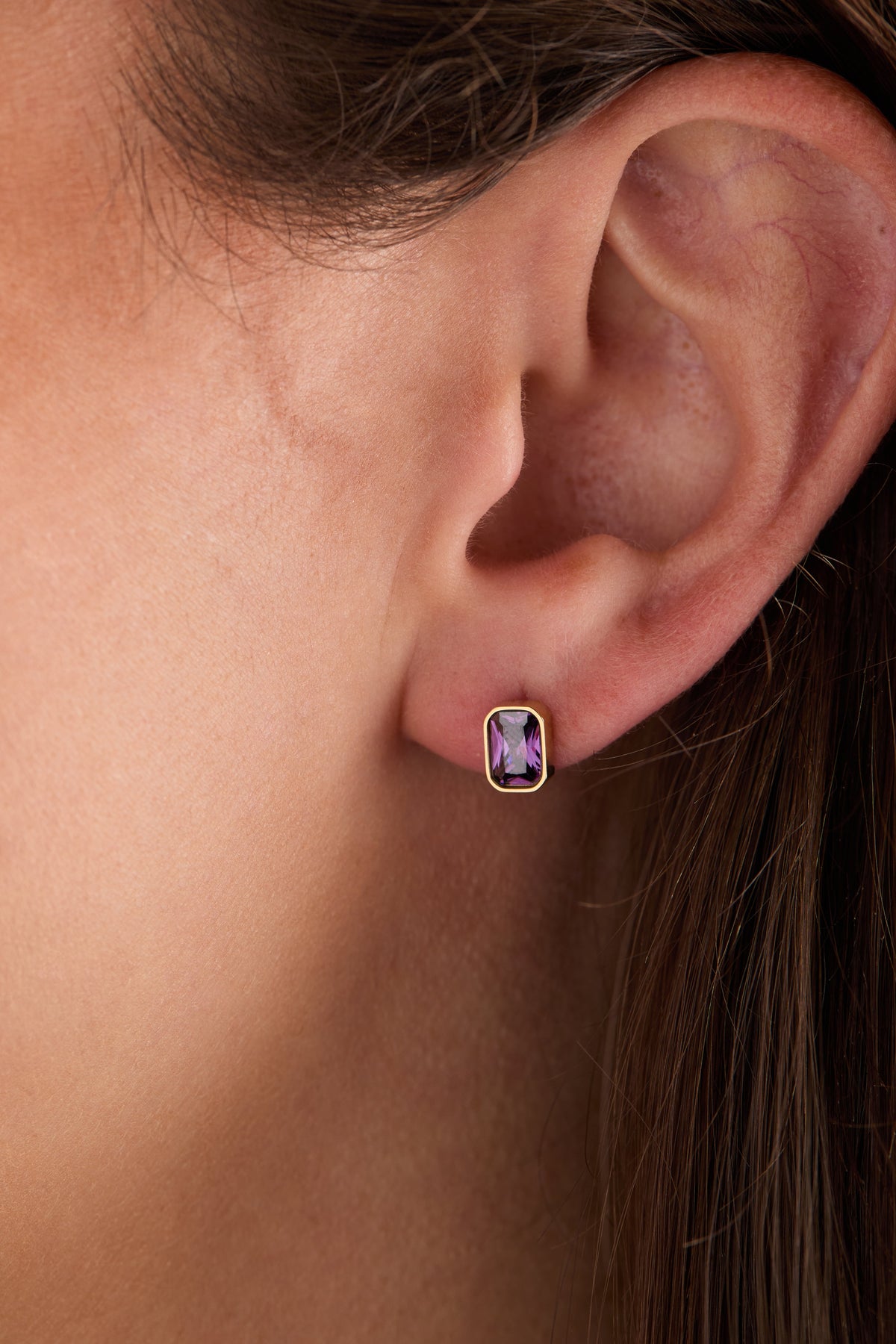 Alex and Ani February Emerald-Cut Birthstone Stud