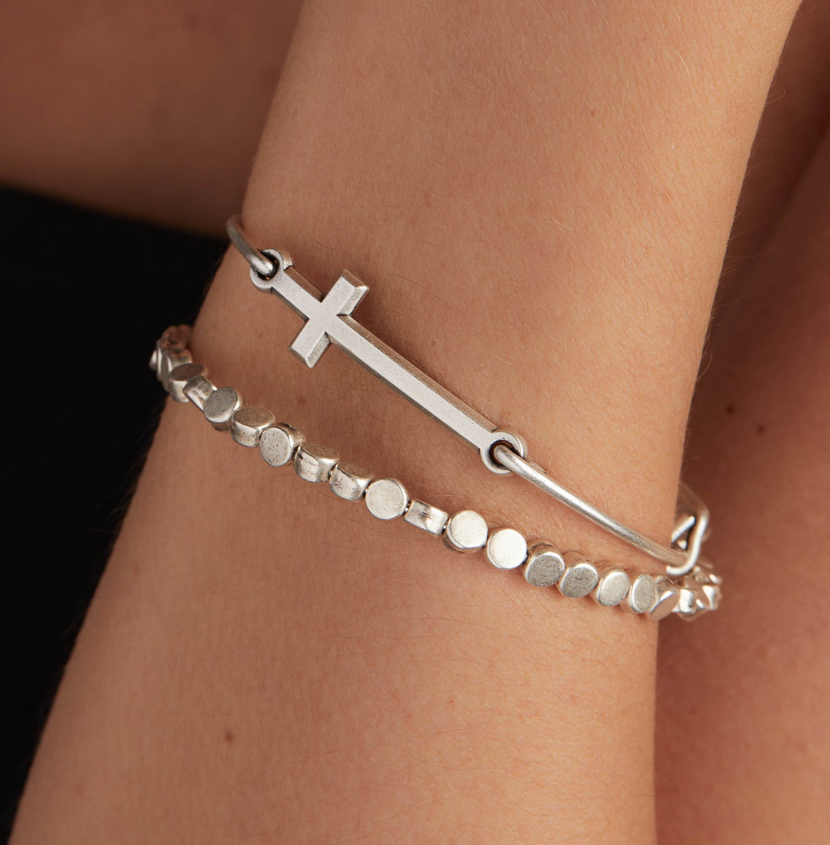 Alex and Ani Spiritual Armor Cross Inline Charm Bangle