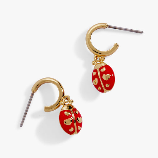 Alex and Ani Ladybug Huggie Drop Earrings