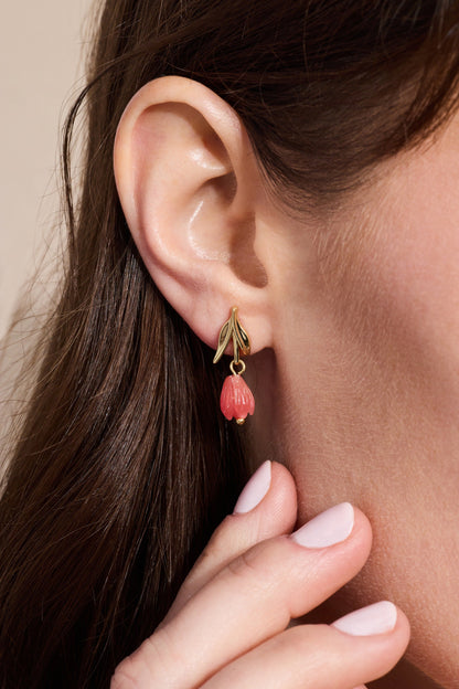 Alex and Ani Tulip Cherry Quartz Earrings