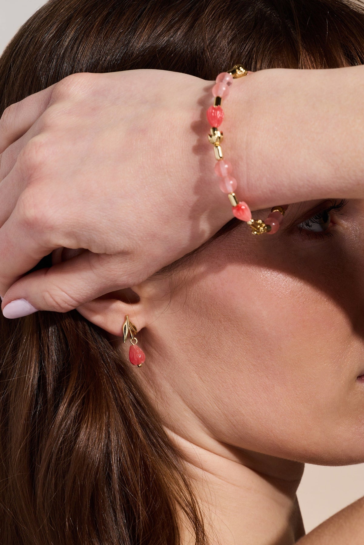 Alex and Ani Tulip Cherry Quartz Earrings