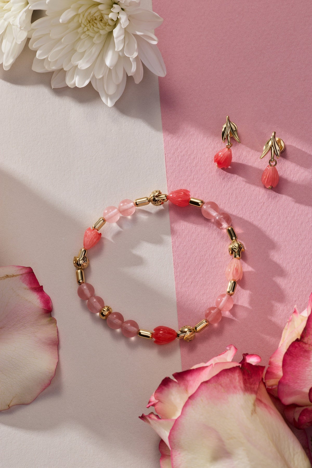 Alex and Ani Tulip Cherry Quartz Earrings