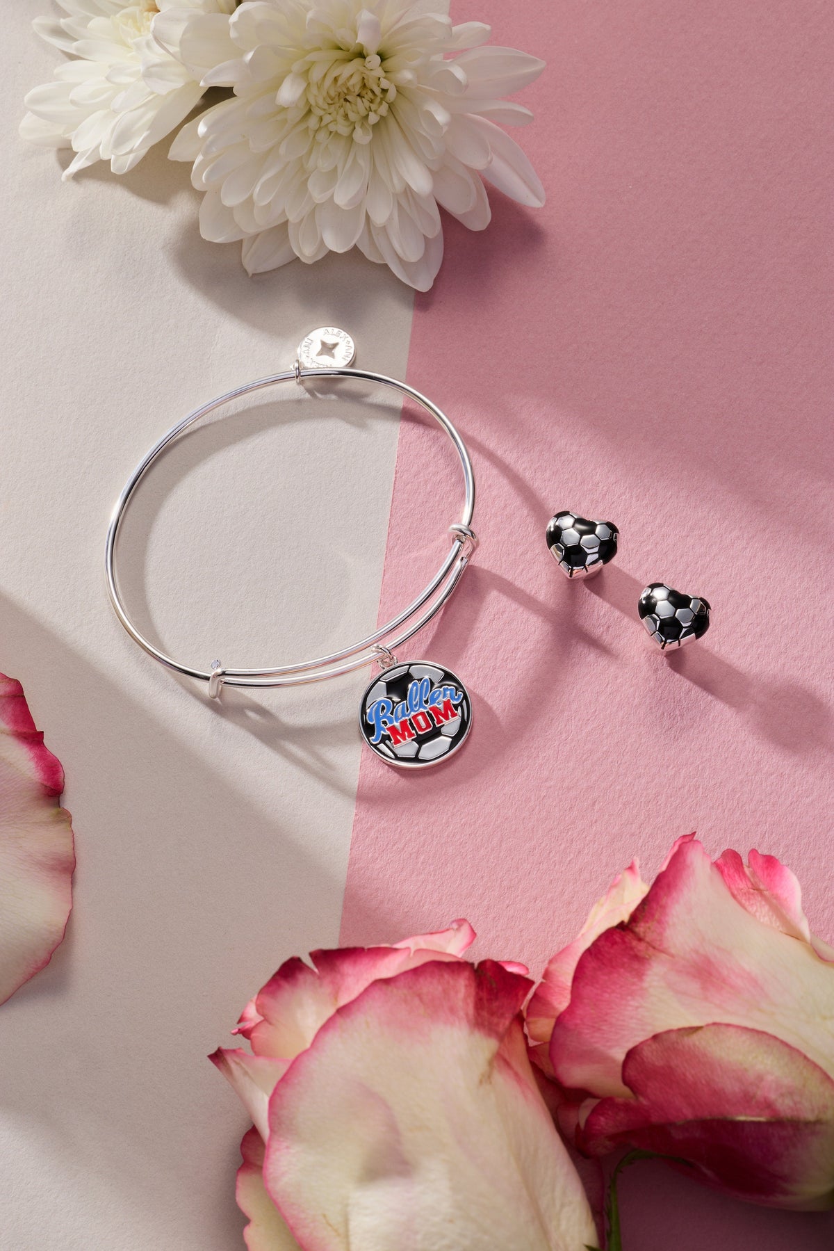 Alex and Ani Soccer Heart Stud Earrings
