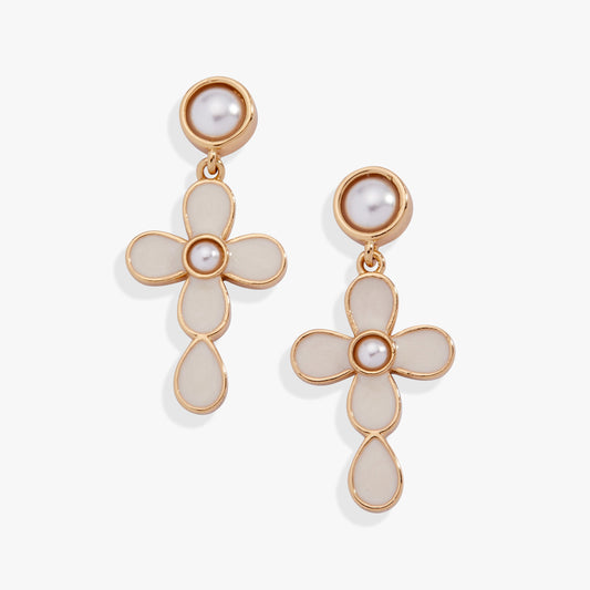 Alex and Ani Coquette Christian Cross Drop Earrings