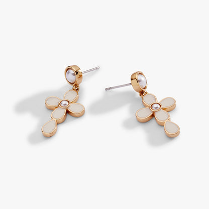 Alex and Ani Coquette Christian Cross Drop Earrings
