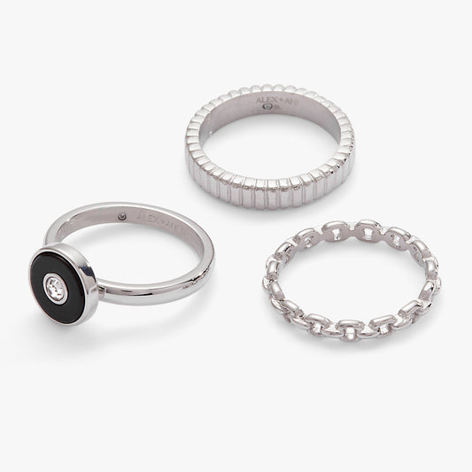 Alex and Ani Black Onyx Textured Statement Ring Set