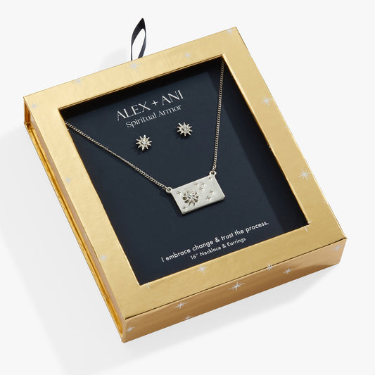 Alex and Ani Starburst Charm Necklace and Stud Earring Gift Set