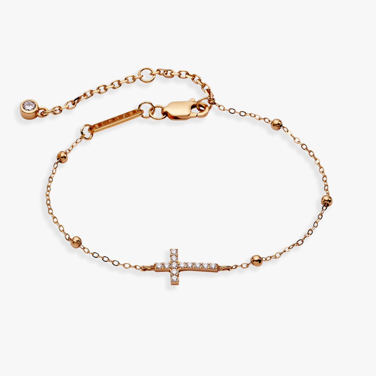 Alex and Ani Cross Delicate Pave Crystal Beaded Strand Bracelet