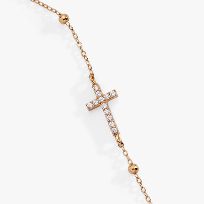 Alex and Ani Cross Delicate Pave Crystal Beaded Strand Bracelet