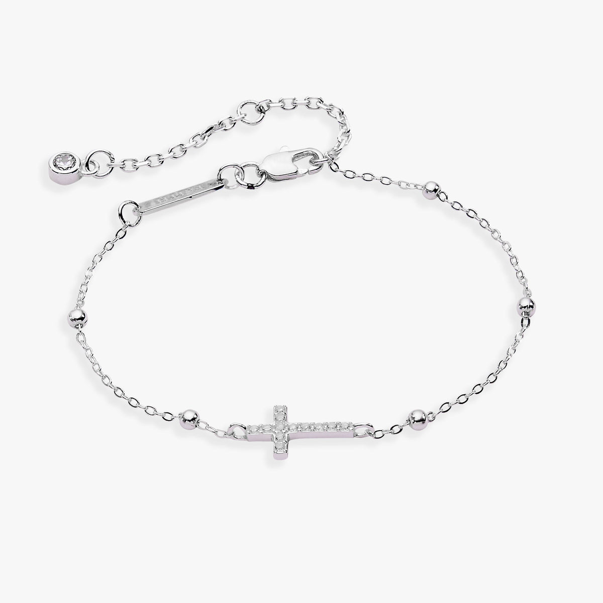 Alex and Ani Cross Delicate Pave Crystal Beaded Strand Bracelet