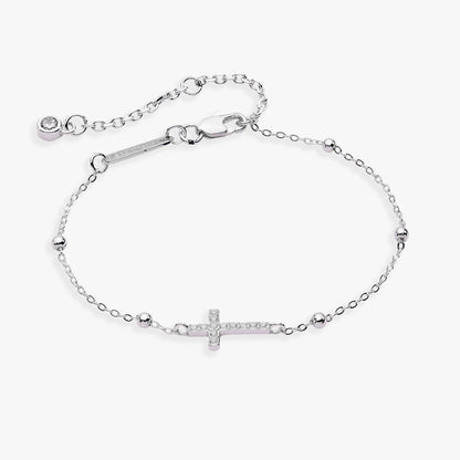 Alex and Ani Cross Delicate Pave Crystal Beaded Strand Bracelet