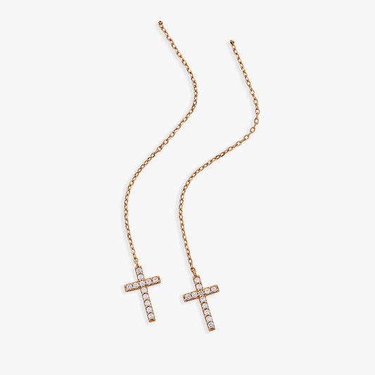 Alex and Ani Delicate Pave Cross Threader Earrings