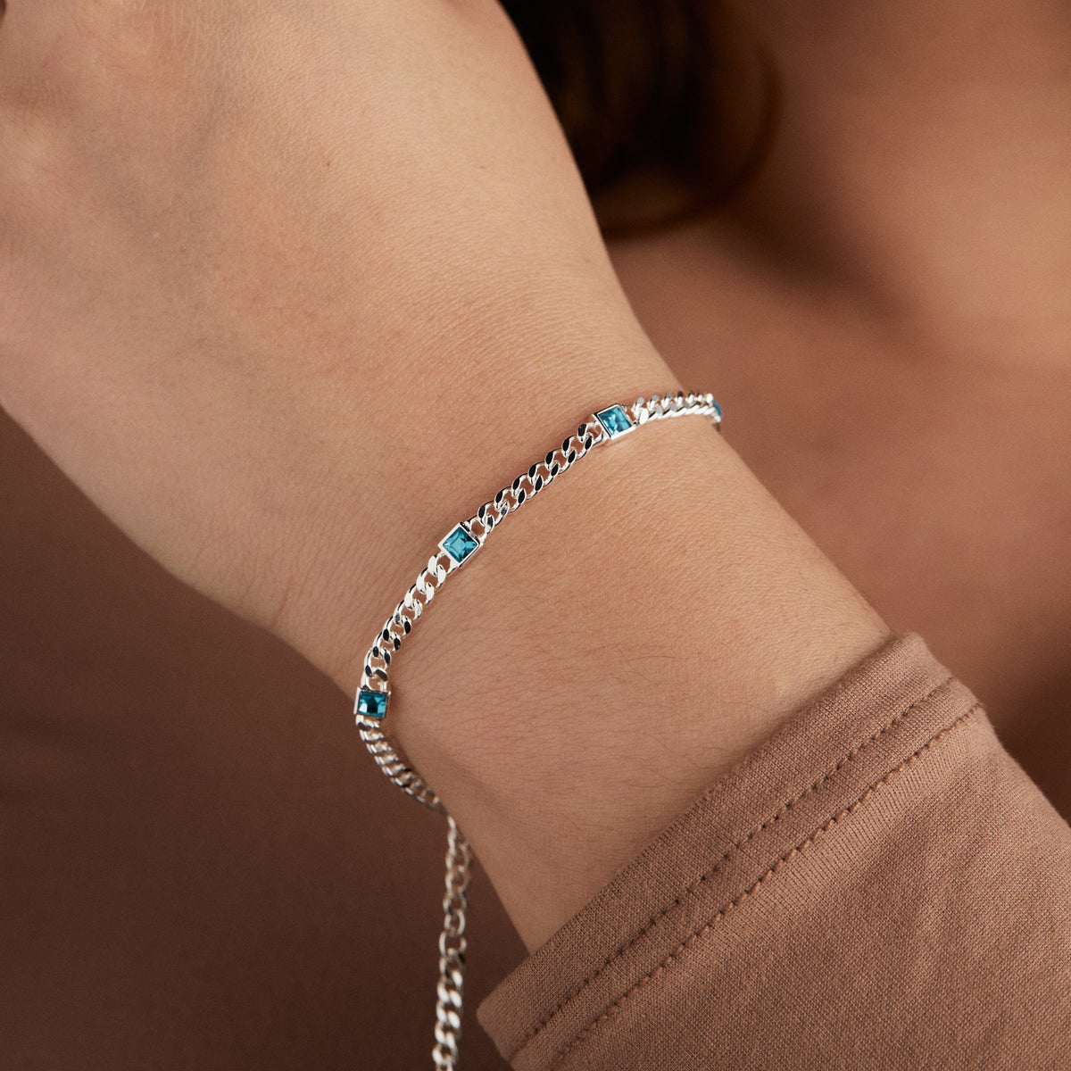 Alex and Ani Blue Zircon Curb Chain Bracelet, December Birthstone
