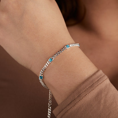 Alex and Ani Blue Zircon Curb Chain Bracelet, December Birthstone