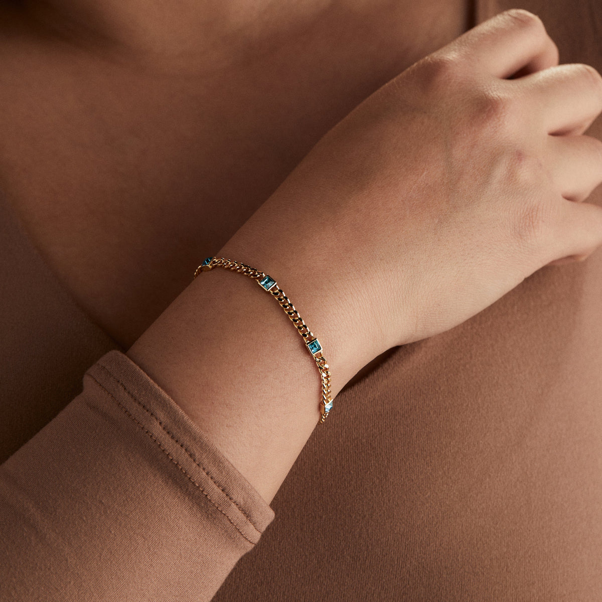 Alex and Ani Blue Zircon Curb Chain Bracelet, December Birthstone