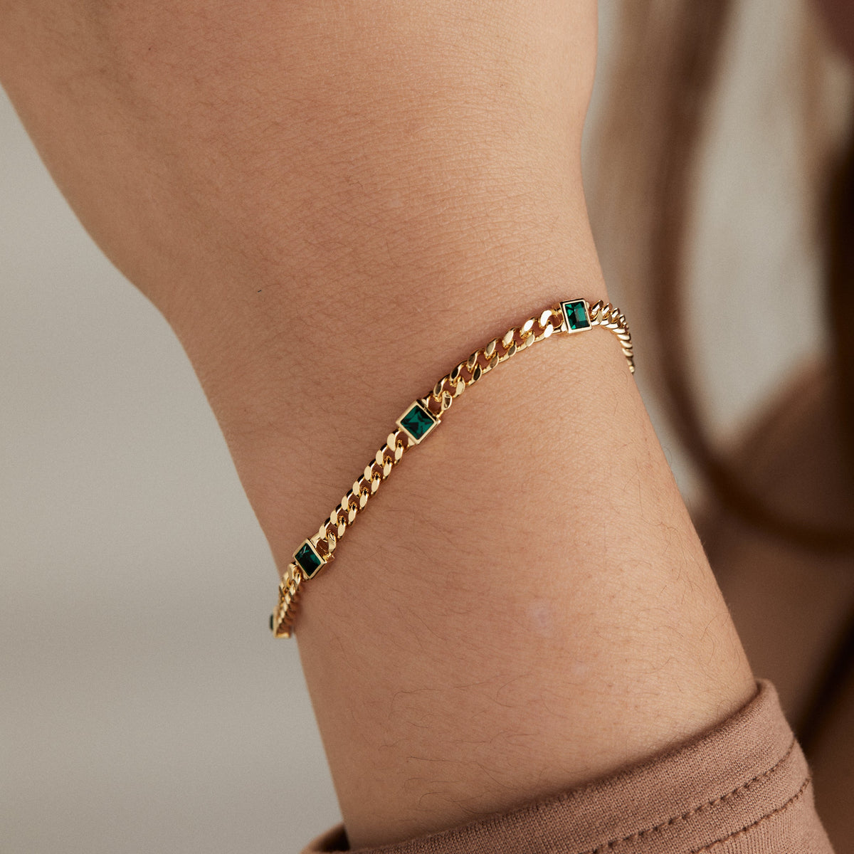 Alex and Ani Emerald Curb Chain Bracelet, May Birthstone