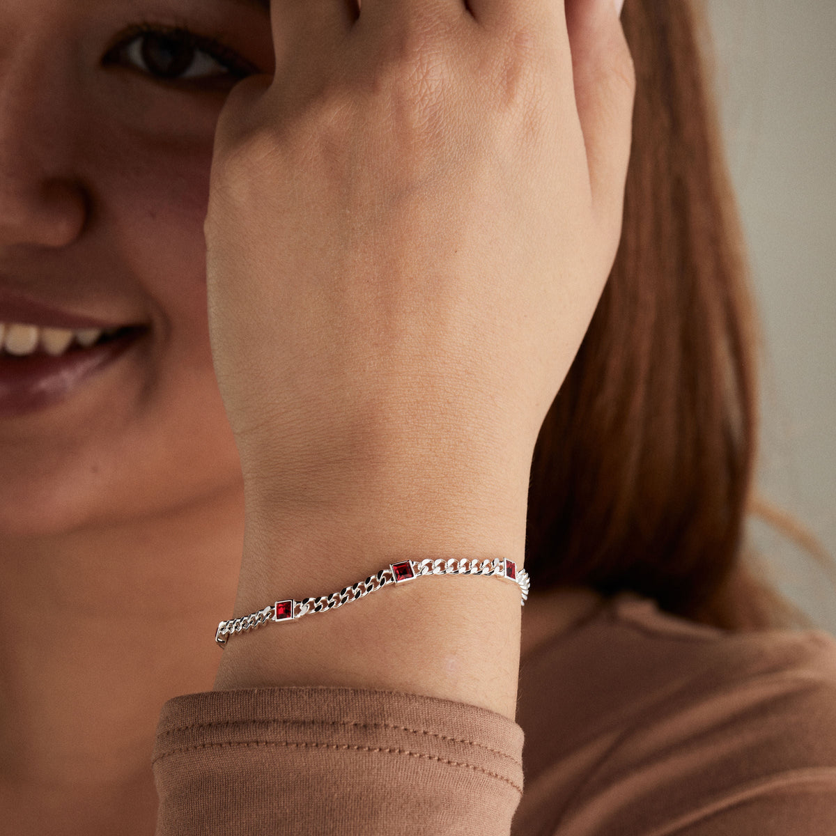 Alex and Ani Ruby Curb Chain Bracelet, July Birthstone