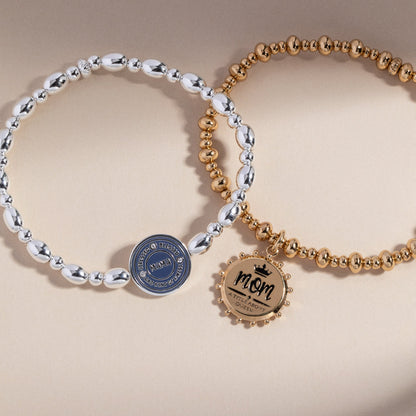 Alex and Ani “Mom, A Title Above Queen” Beaded Stretch Charm Bracelet