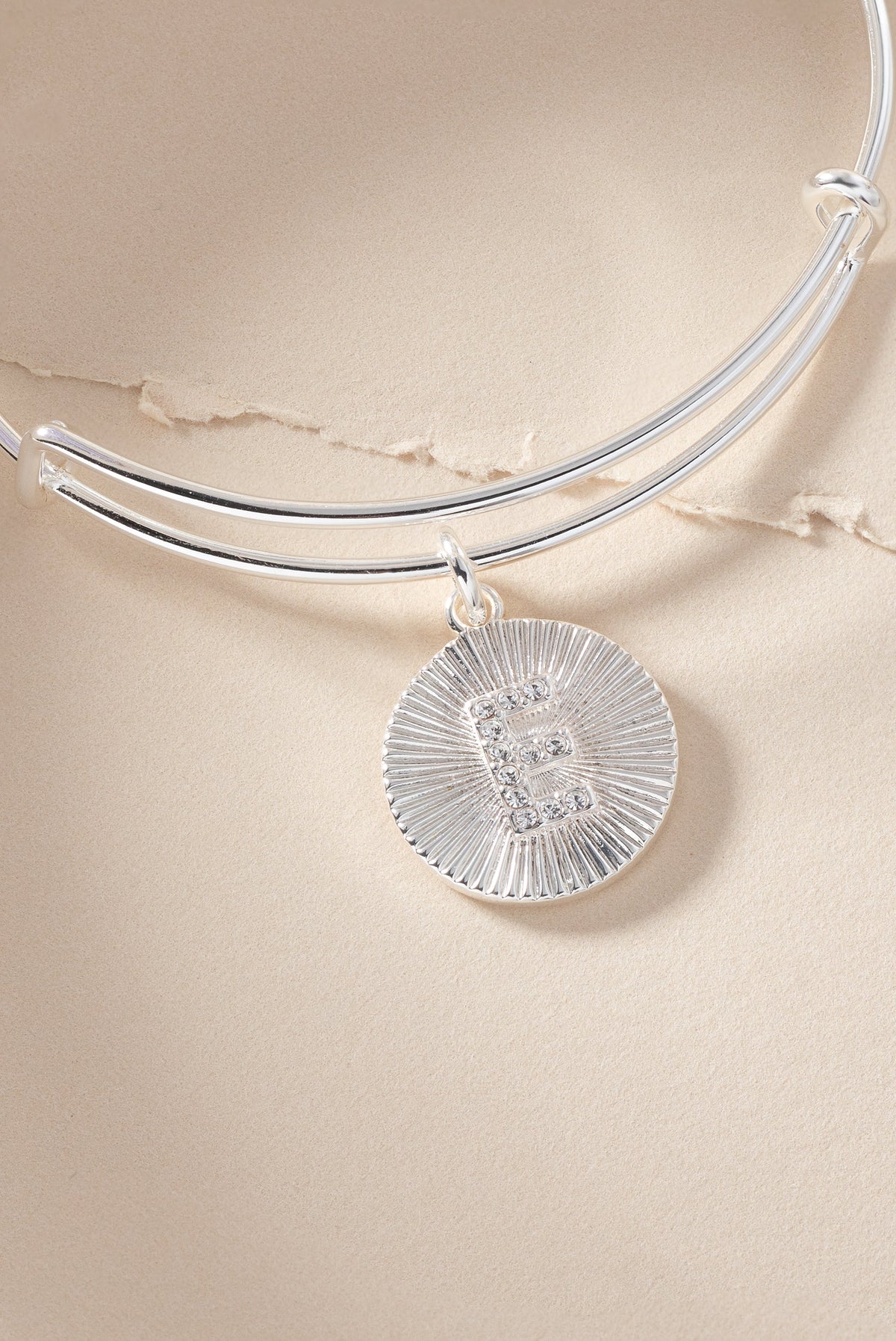 Alex and Ani Pave Starburst Texture Initial Bangle E