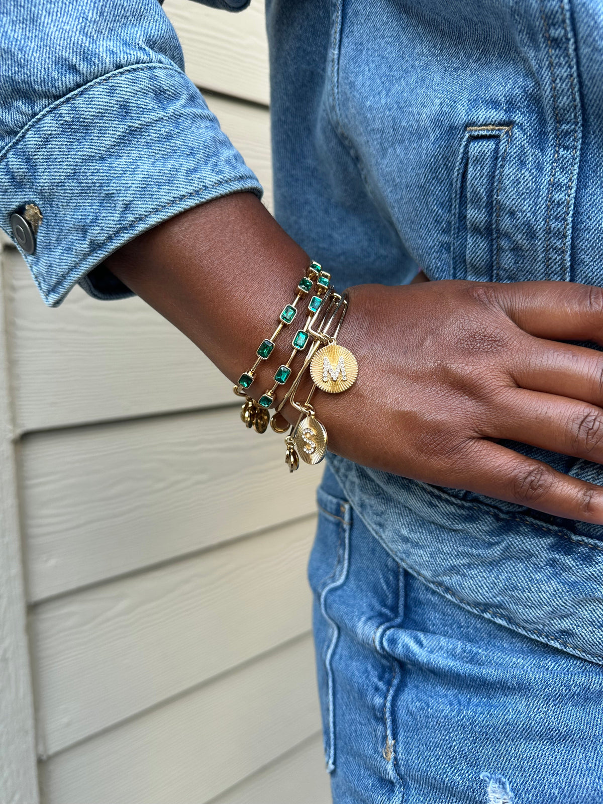 Alex and Ani Pave Starburst Texture Initial Bangle M