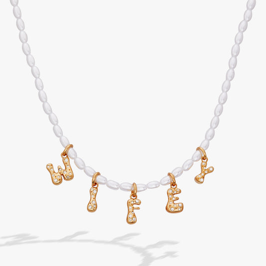 Alex and Ani Beaded Pearl WIFEY Bubble Necklace
