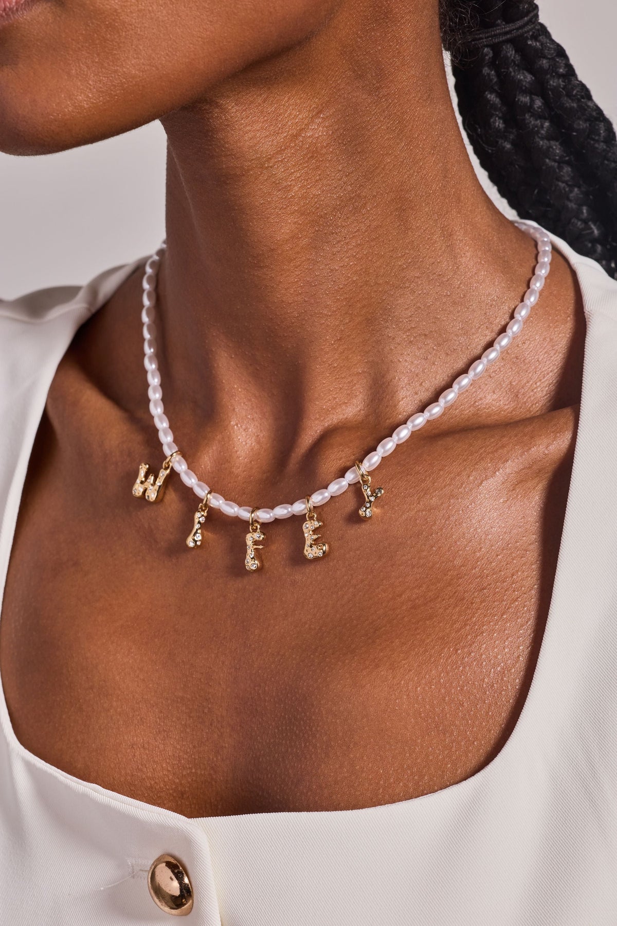Alex and Ani Beaded Pearl WIFEY Bubble Necklace