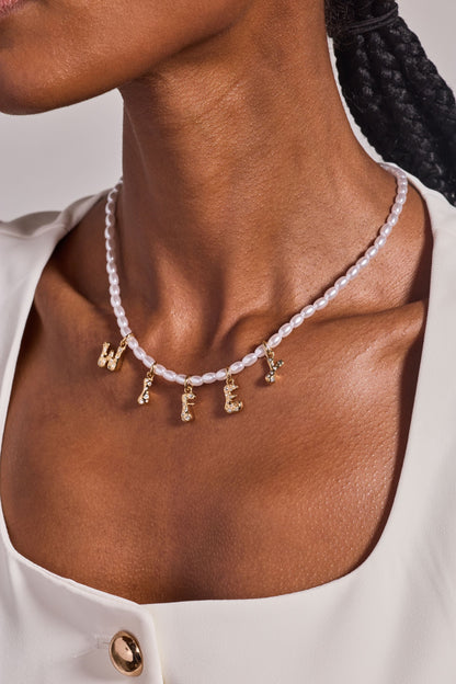 Alex and Ani Beaded Pearl WIFEY Bubble Necklace