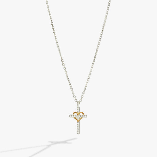 Alex and Ani Sterling Silver Cross and Heart Necklace – Faith & Love Special Occasion Jewelry