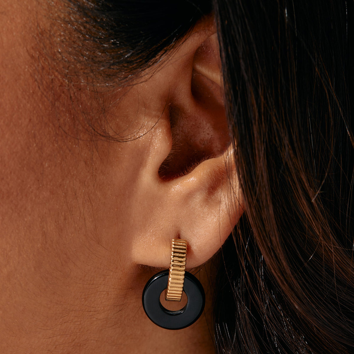 Alex and Ani Black Onyx Textured Earrings