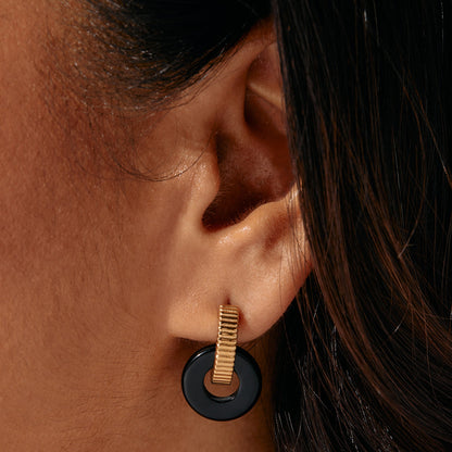 Alex and Ani Black Onyx Textured Earrings