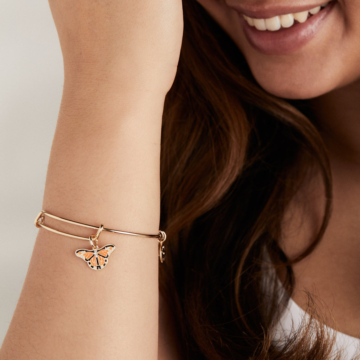 Alex and Ani Monarch Butterfly + Crystal Accent Charm Bangle