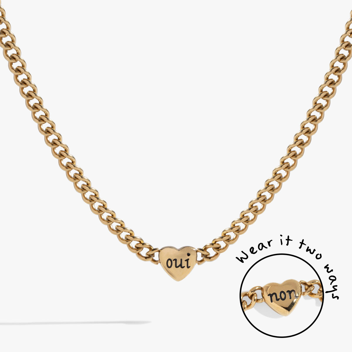 Alex and Ani Engraved French 'Oui' & 'Non' Reversible Heart Necklace
