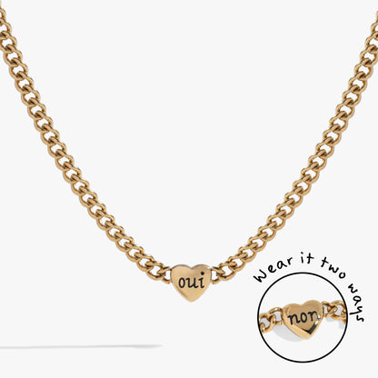 Alex and Ani Engraved French 'Oui' & 'Non' Reversible Heart Necklace