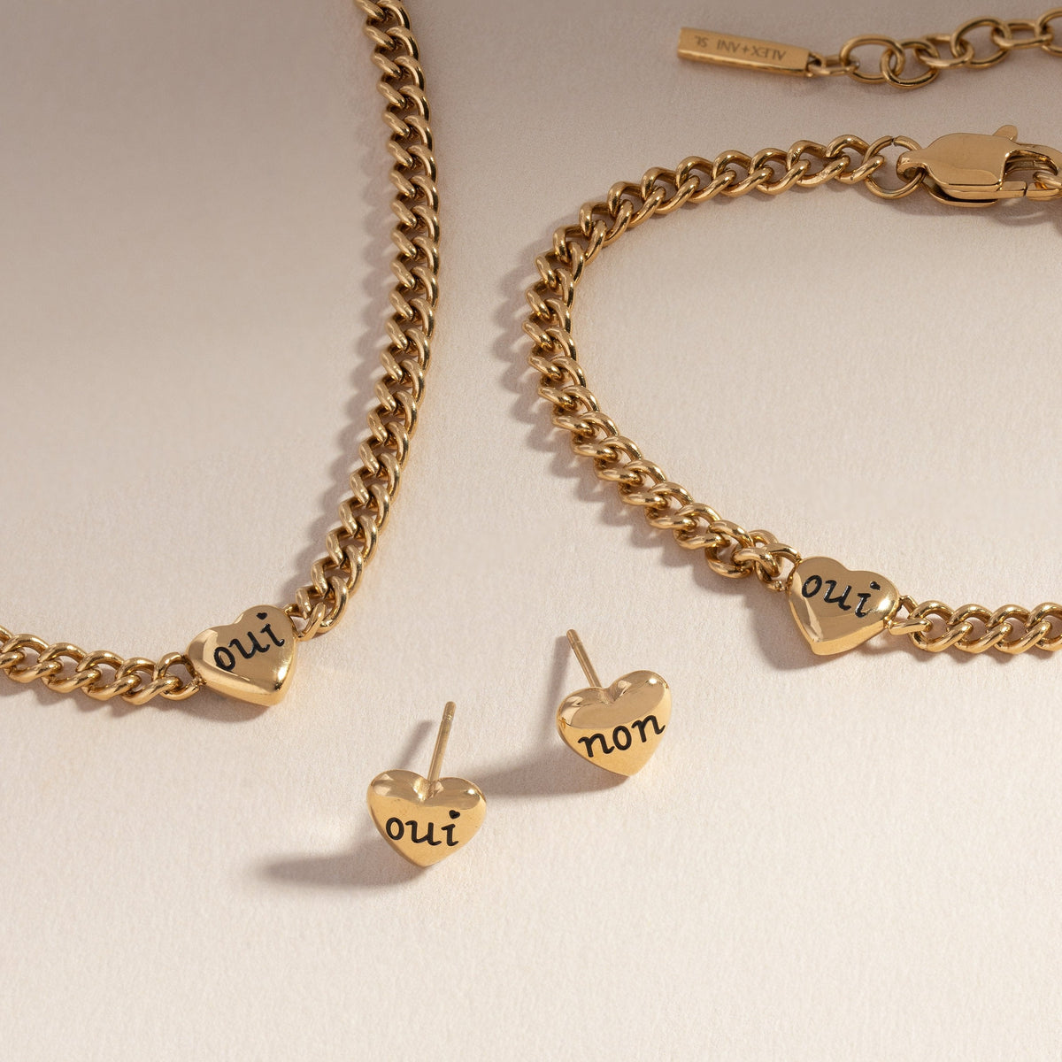Alex and Ani Engraved French 'Oui' & 'Non' Reversible Heart Necklace