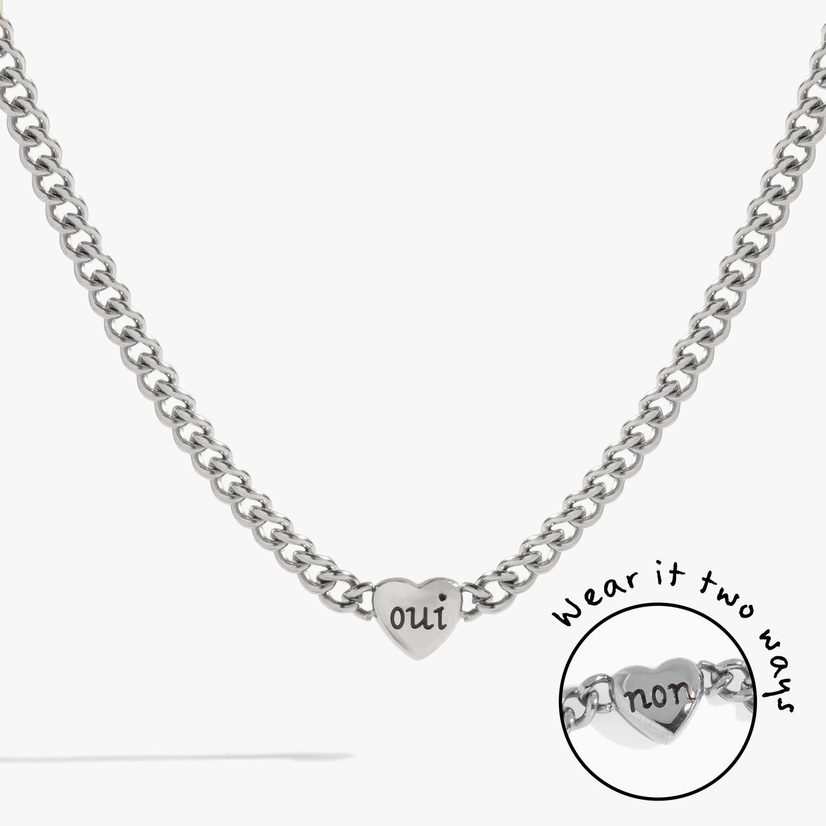 Alex and Ani Engraved French 'Oui' & 'Non' Reversible Heart Necklace