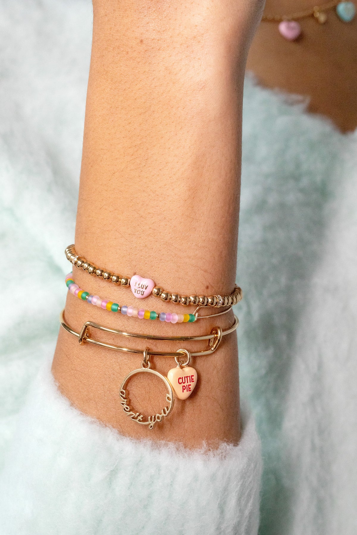 Alex and Ani Sweet Hearts Tough Questions-stretch I luv you