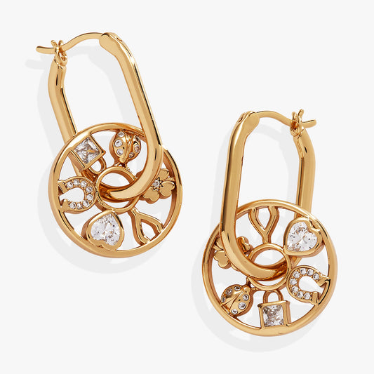 Alex and Ani Love and Luck Wheel Hoop Earrings
