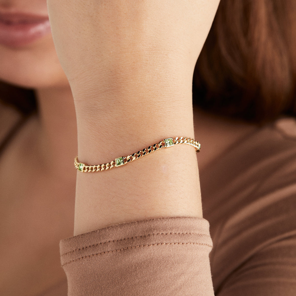 Alex and Ani Peridot Curb Chain Bracelet, August Birthstone