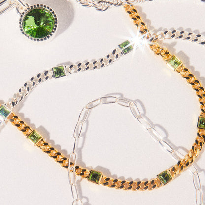 Alex and Ani Peridot Curb Chain Bracelet, August Birthstone
