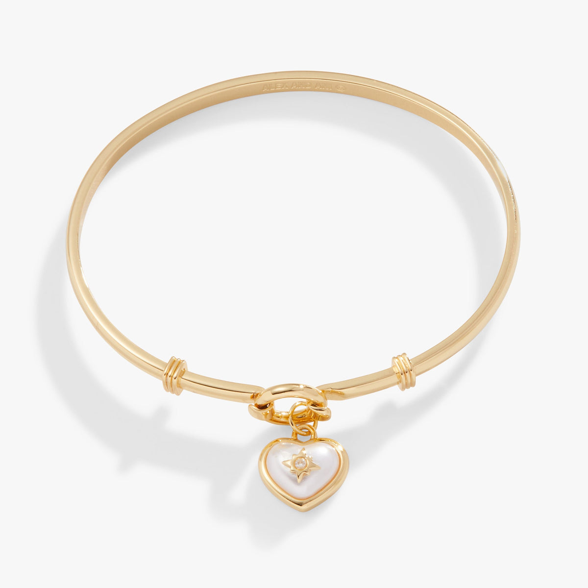 Alex and Ani Pearl Heart + Crystal Charm Clip Bangle