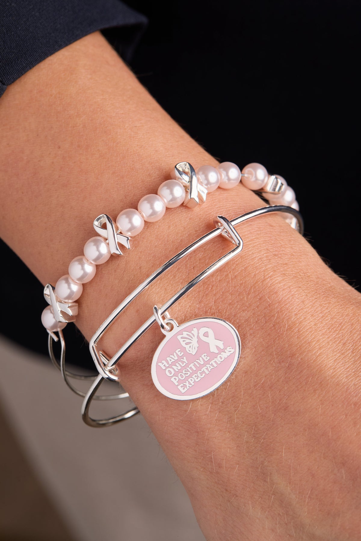 Alex and Ani HOPE Breast Cancer Awareness Pink Ribbon Charm Bangles, Set of 2