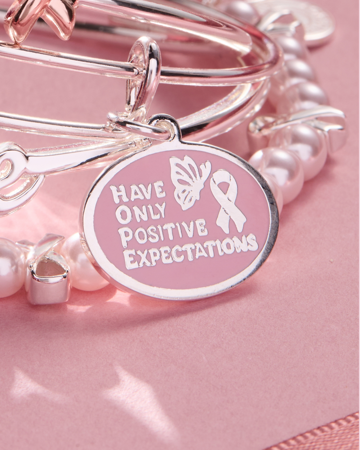 Alex and Ani HOPE Breast Cancer Awareness Pink Ribbon Charm Bangles, Set of 2