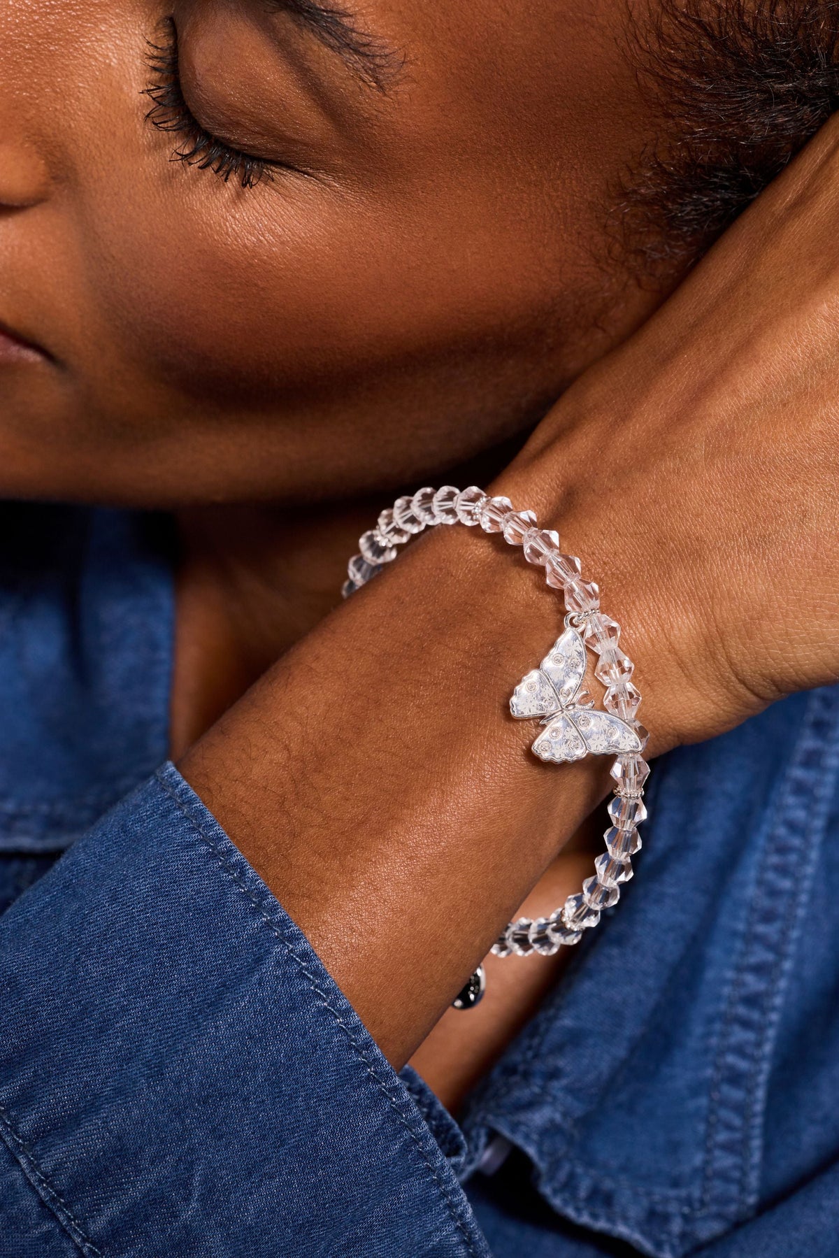 Alex and Ani Glass Butterfly Beaded Charm Bangle