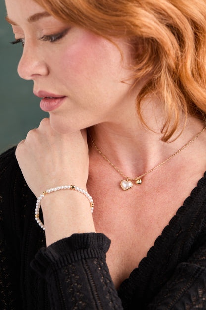 Alex and Ani Pearl Heart Duo Charm Necklace