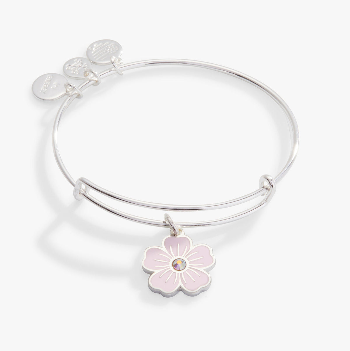 Alex and Ani Pink Pansy and Crystal Charm Bangle Bracelet