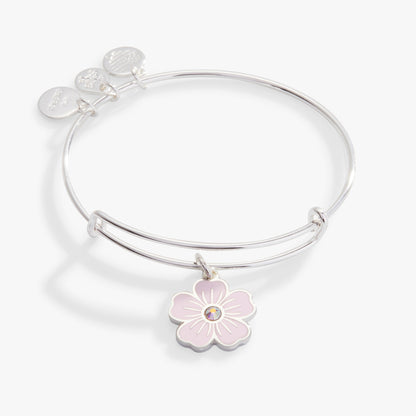 Alex and Ani Pink Pansy and Crystal Charm Bangle Bracelet