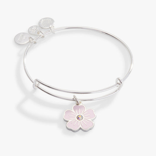 Alex and Ani Pink Pansy and Crystal Charm Bangle Bracelet