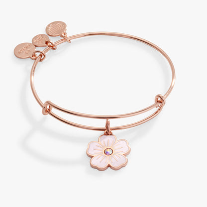 Alex and Ani Pink Pansy and Crystal Charm Bangle Bracelet